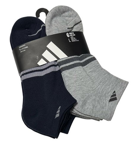 Adidas Men's Cushioned 6-Pairs Low Cut Socks Blue/Gray Arch Support