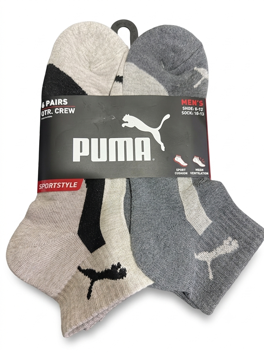 Puma Men's 6-Pairs Qrt .Socks Gray/Black/Cream